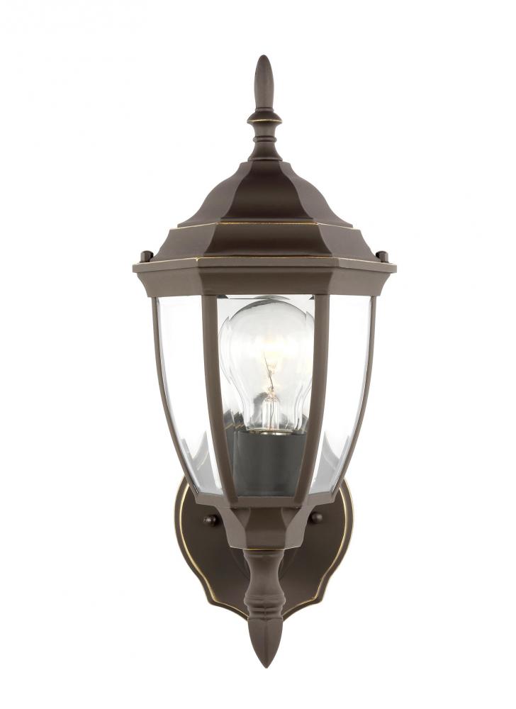 Bakersville traditional 1-light outdoor exterior round wall lantern sconce in antique bronze finish