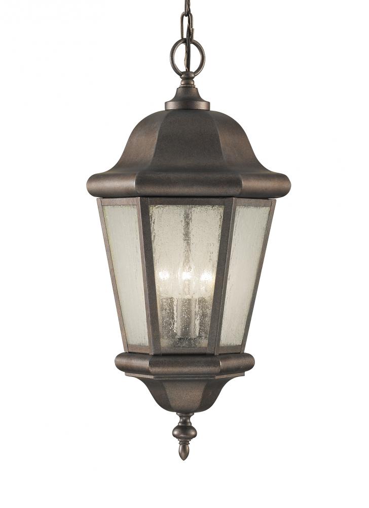 Martinsville traditional 3-light outdoor exterior pendant lantern in corinthian bronze finish with c