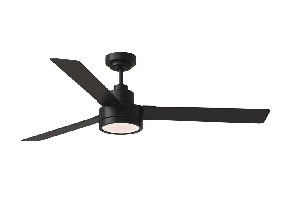 Jovie 58" Dimmable Indoor/Outdoor Integrated LED Midnight Black Ceiling Fan with Light Kit, Hand