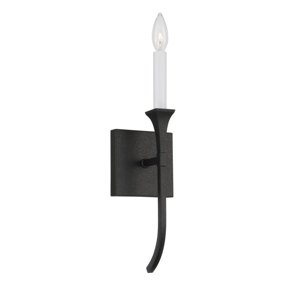 1-Light Sconce in Black Iron with Interchangeable White or Black Iron Candle Sleeve
