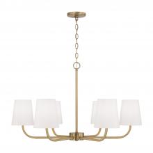 Capital 449462AD-706 - 6-Light Chandelier in Aged Brass with White Fabric Stay-Straight Shades
