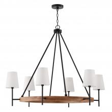 Capital 450861WK-709 - 6-Light Chandelier in Matte Black and Mango Wood with Removable White Fabric Shades