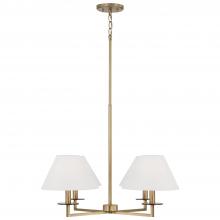 Capital 452241AD - 4-Light Chandelier in Aged Brass with White Fabric Stay-Straight Shades