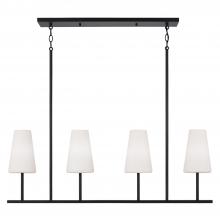  855241MB-550 - 4-Light Modern Linear Chandelier in Matte Black with Tapered Soft White Glass