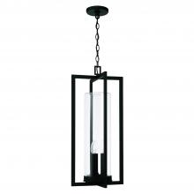 Capital 948232BK - 12"W x 27.25"H 3-Light Outdoor Hanging Lantern in Black with Clear Glass Cylinder