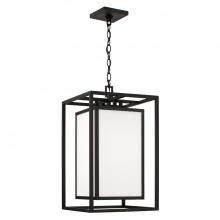  953114BK - 1-Light Outdoor Modern Square Rectangle Hanging Lantern in Black with Soft White Glass