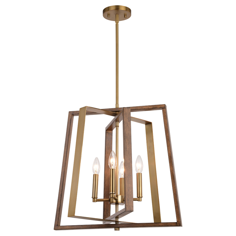 Dunning 20-in. 4 Light Pendant Natural Brass and Burnished Chestnut