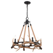 Vaxcel International H0262 - Breckenridge 23.25-in. 4 Light Antler Chandelier Aged Iron with Natural Rope