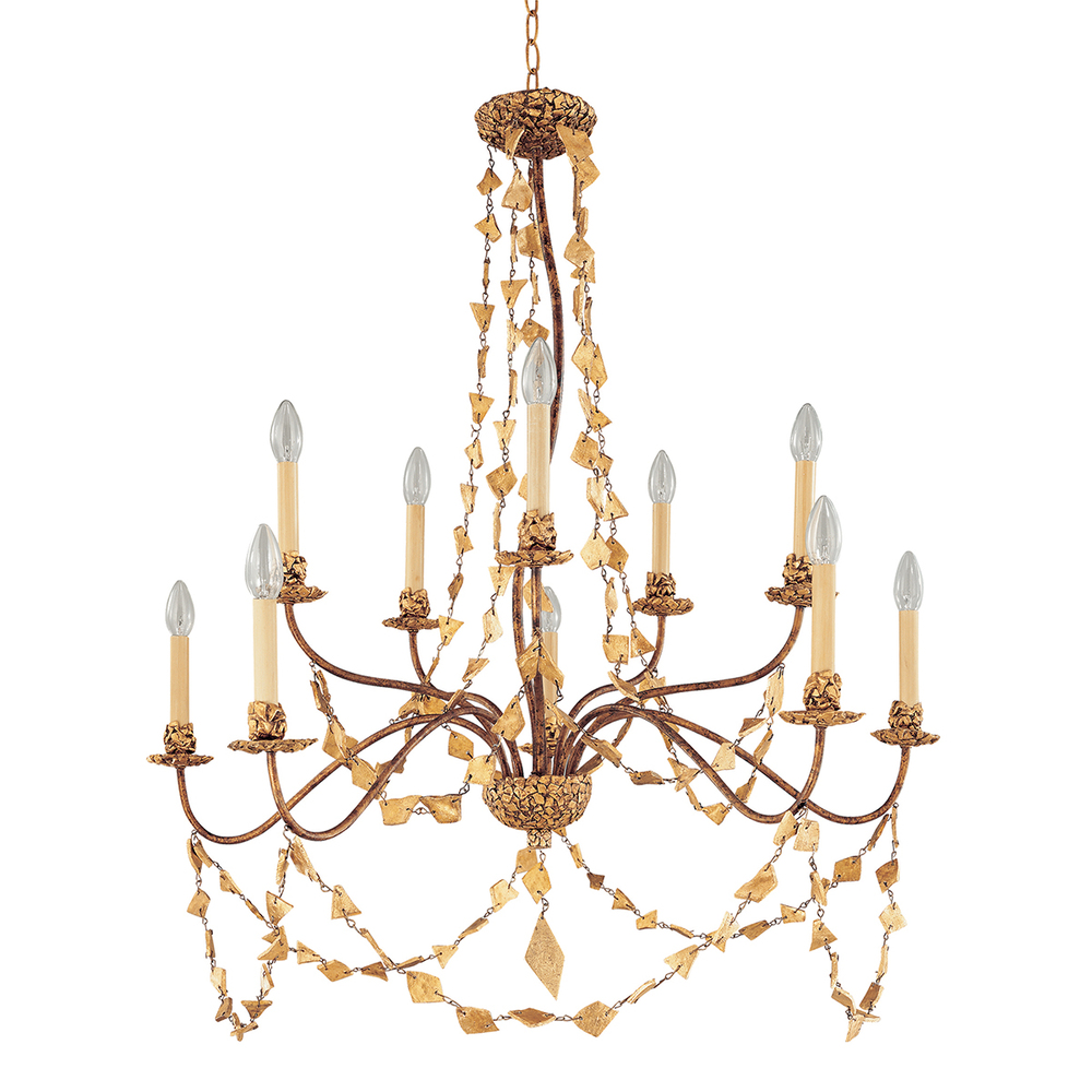 Mosaic 10 Light Antique Inspired Glam Two-Tier Gold Chandelier