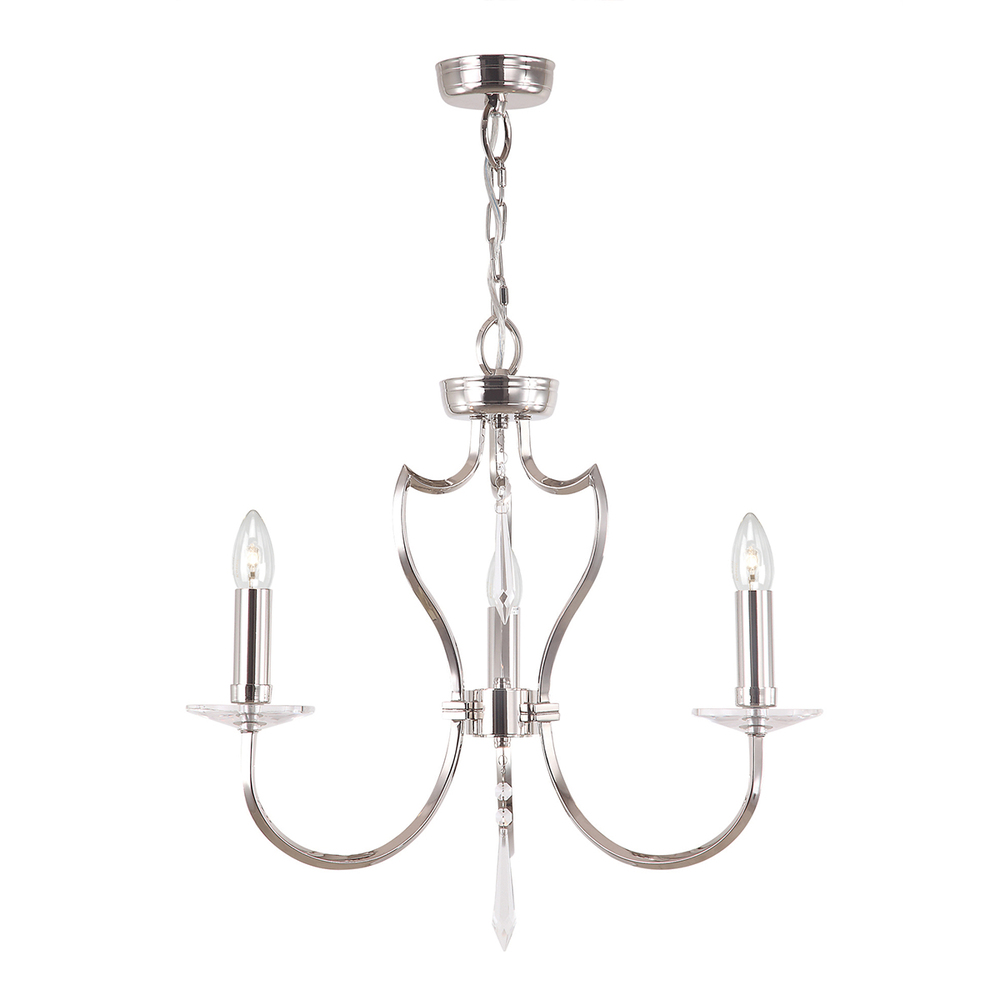 Traditional with Crystal Pimlico 3lt Chandelier Polished Nickel