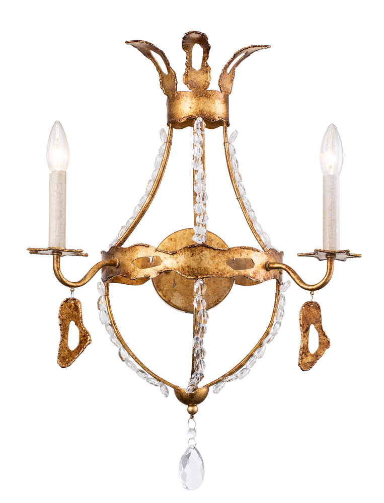 Monteleone 2-Light Sconce in Gold Leaf with Crystal Beading