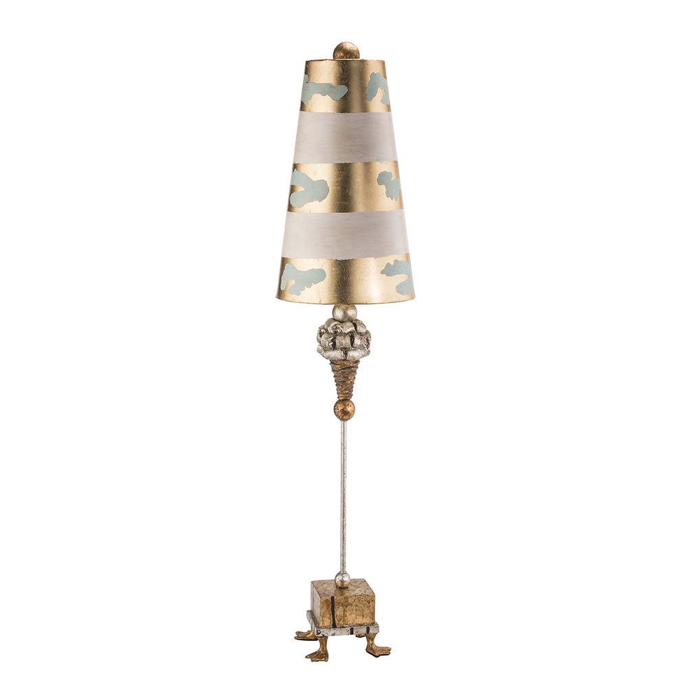 Pompadour Luxe Tall Buffet Lamp in Gold with Striped Shade