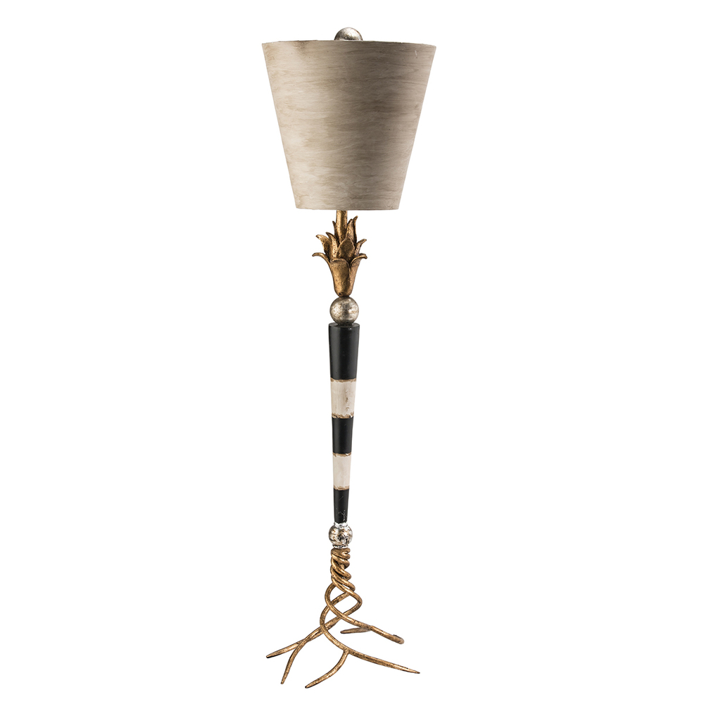Flambeau Dressy Buffet Table Lamp in Black Striped Distressed Gold