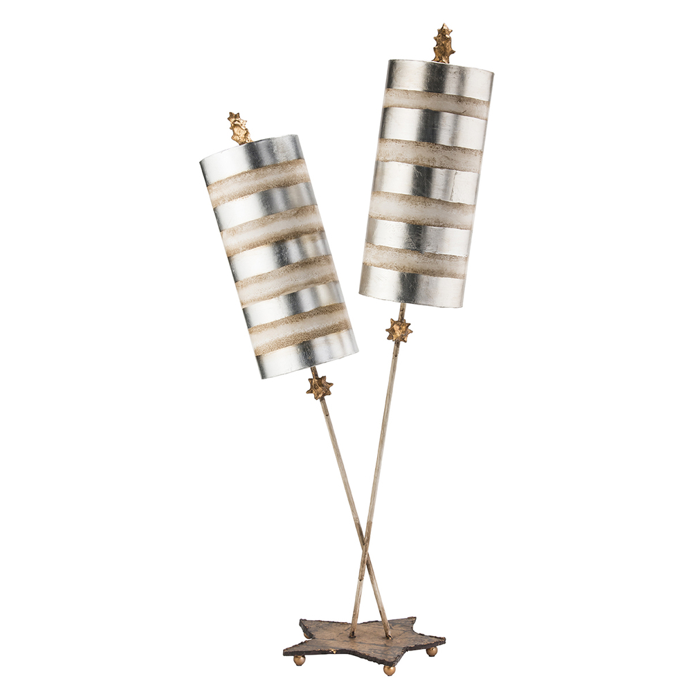 Nettle Luxe Silver 2-light Double Buffet Table Lamp Distressed Mixed Finish