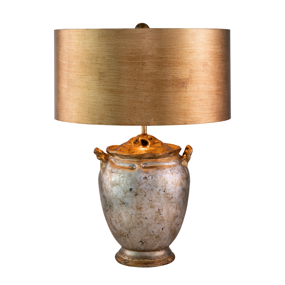 Gold and Distressed Silver Large Drum Shade Table Lamp