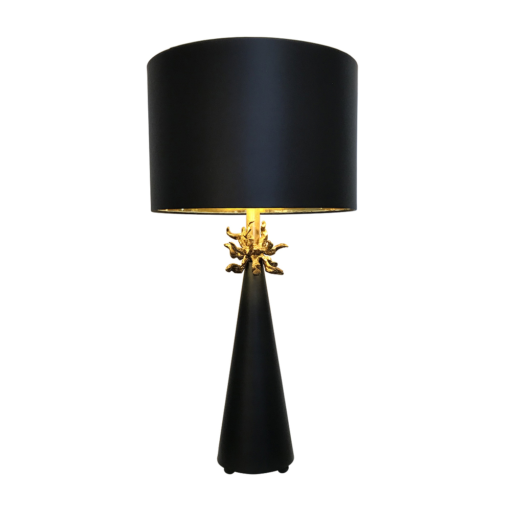 Neo Black Buffet Table Lamp By Lucas McKearn with Distressed Gold accents and inside of Shade