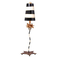 Lucas McKearn TA1009 - Black & White Striped Shaded La Fleur Buffet Table Lamp With Distressed Gold Accents