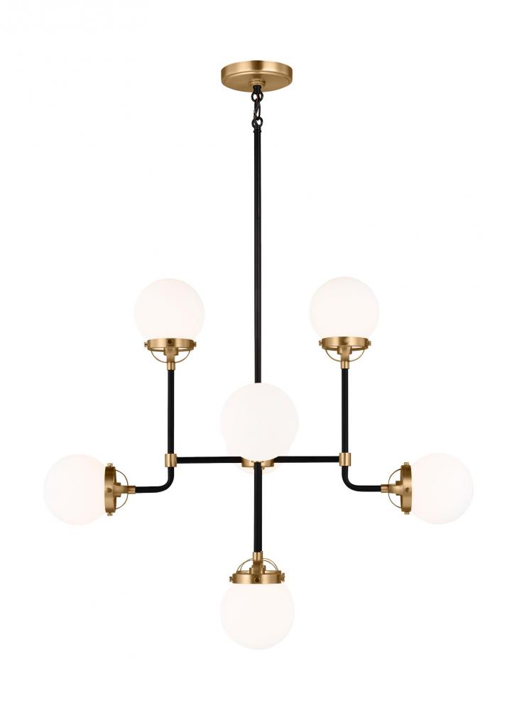 Cafe mid-century modern 8-light indoor dimmable ceiling chandelier pendant light in satin brass gold