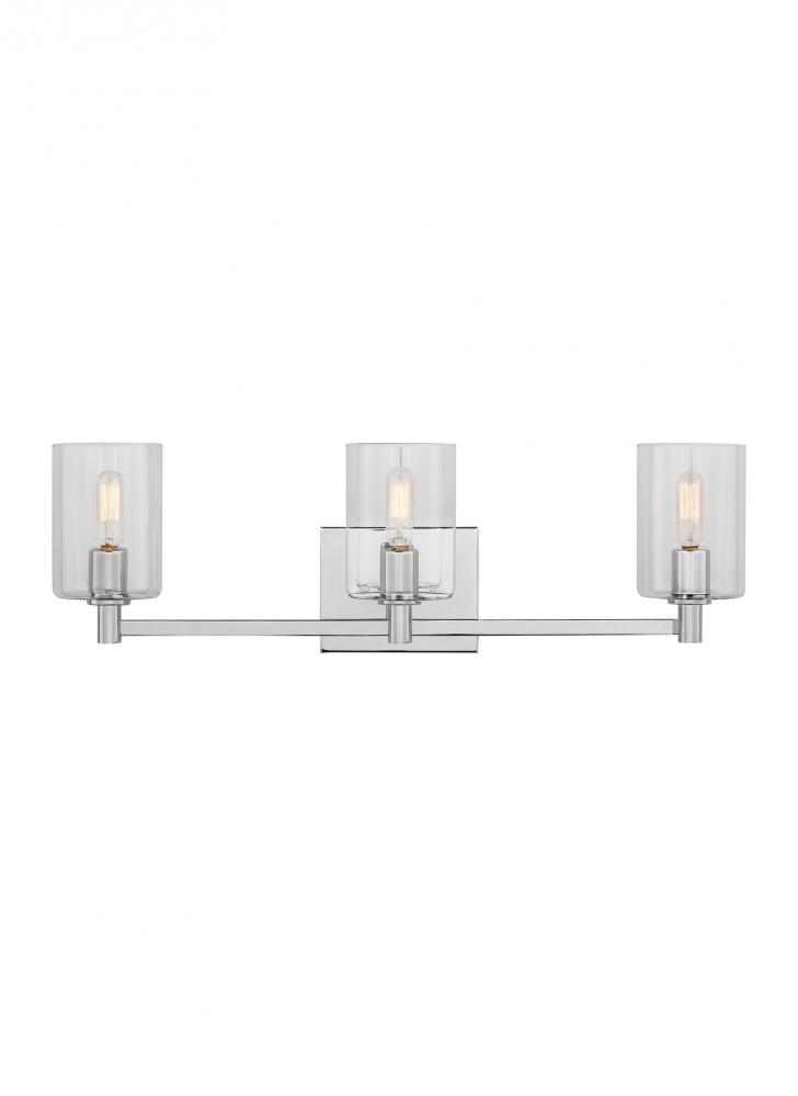 Fullton modern 3-light LED indoor dimmable bath vanity wall sconce in chrome finish