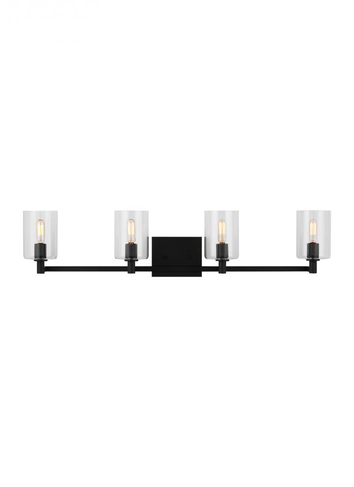 Fullton modern 4-light indoor dimmable bath vanity wall sconce in midnight black finish