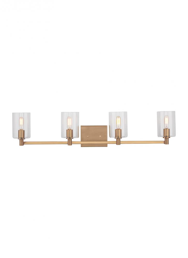 Fullton modern 4-light LED indoor dimmable bath vanity wall sconce in satin brass gold finish