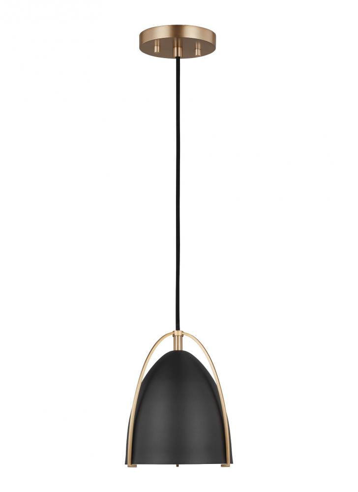 Norman modern 1-light LED indoor dimmable mini ceiling hanging single pendant light in satin brass g