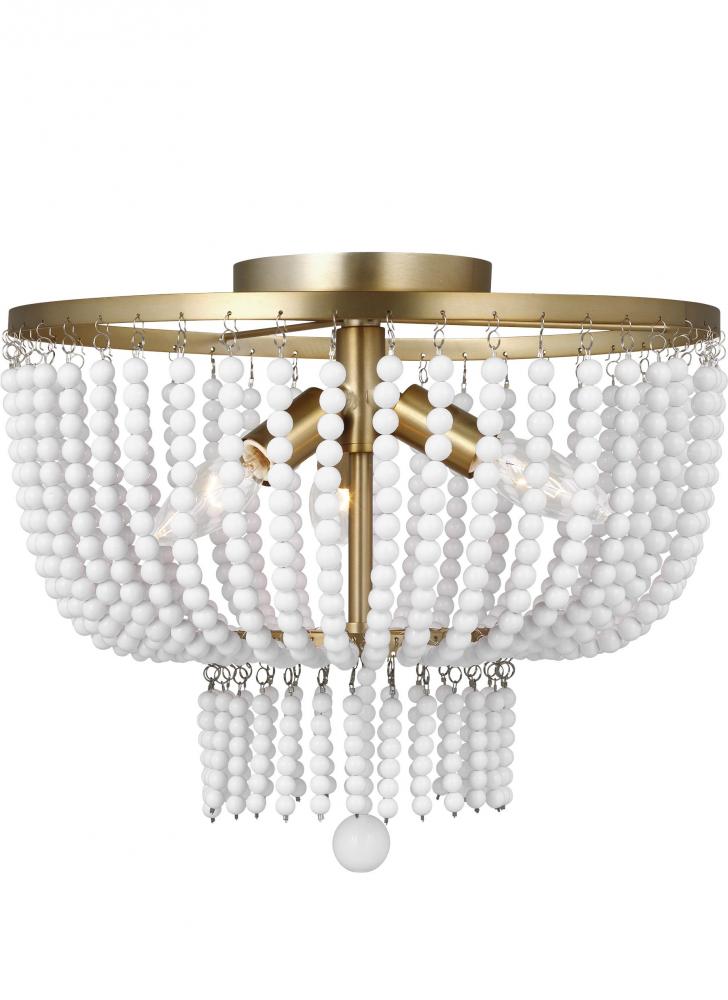 Jackie traditional 3-light LED indoor dimmable ceiling semi-flush mount in satin brass gold finish w
