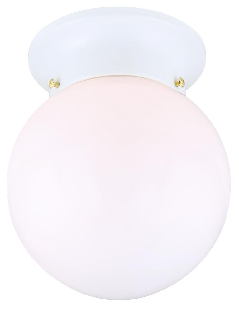 Ceiling, 6" Round Globe, White Opal Glass, 60W Type A