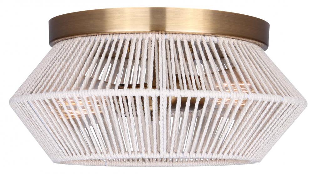 Willow 13 in. 2-Light 60-Watt Modern Gold Flush Mount with White String Shade