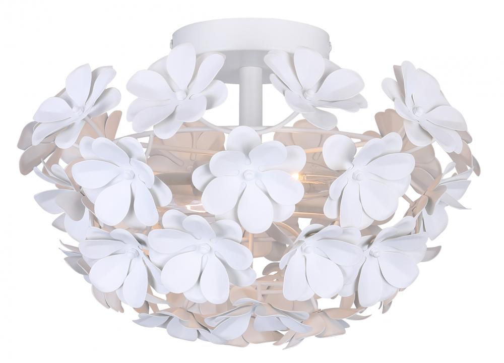 CASSIA 15 in. 2-Light 60-Watt Whimsical White Flush Mount with Matte White Metal Flower Shade