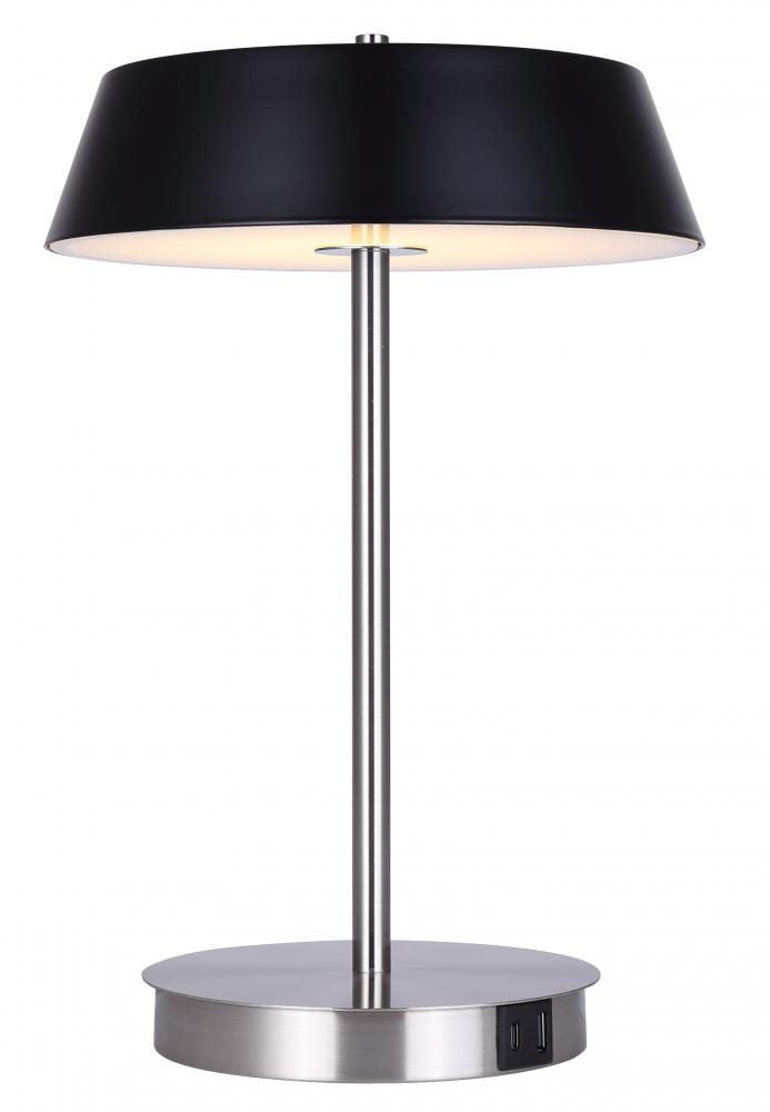 Jessa 14 in. Integrated LED Brushed Nickel Table Lamp with Matte Black Metal Shade