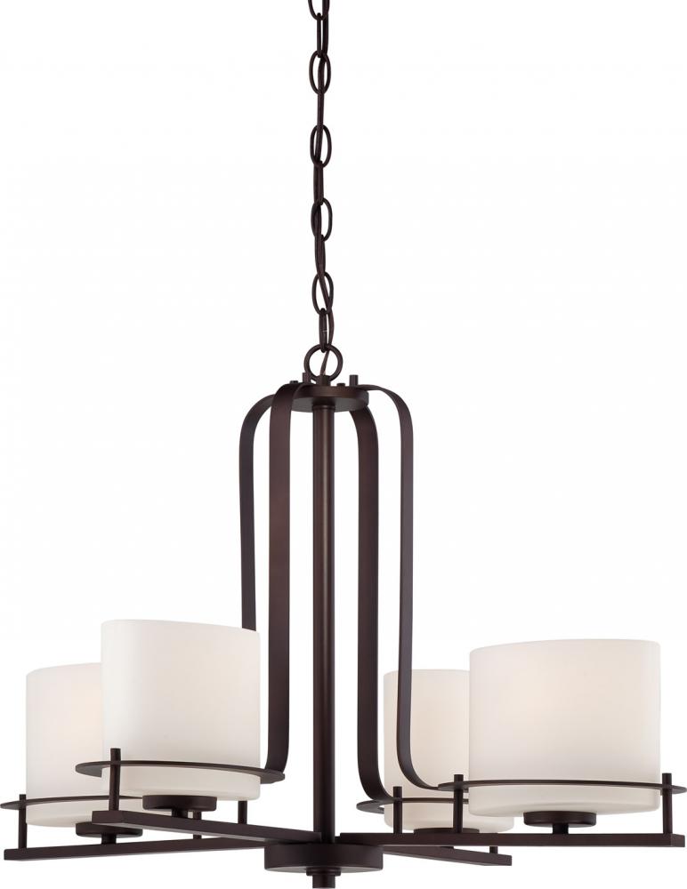 4-Light Venetian Bronze Chandelier with Etched Opal Glass