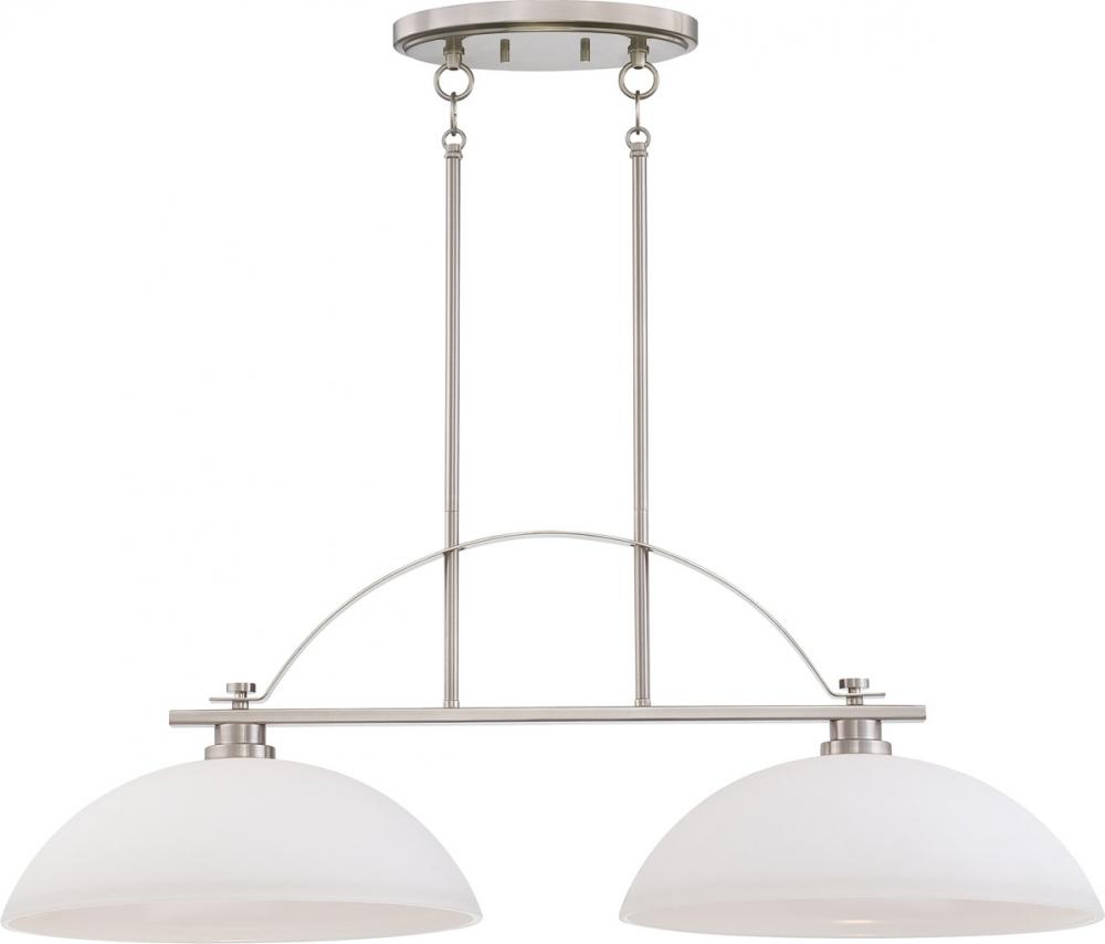 2-Light Island Pendant Light in Brushed Nickel Finish with Frosted Glass