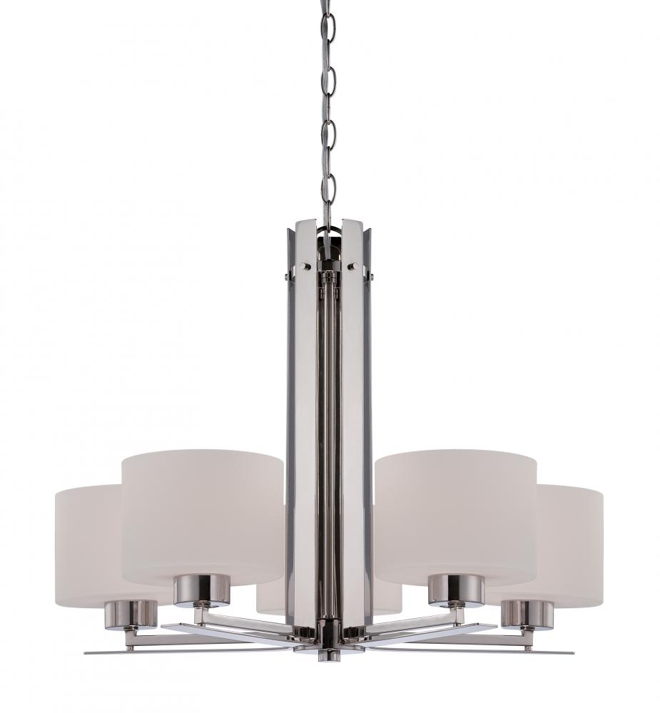 Parallel - 5 Light Chandelier with Etched Opal Glass - Polished Nickel Finish