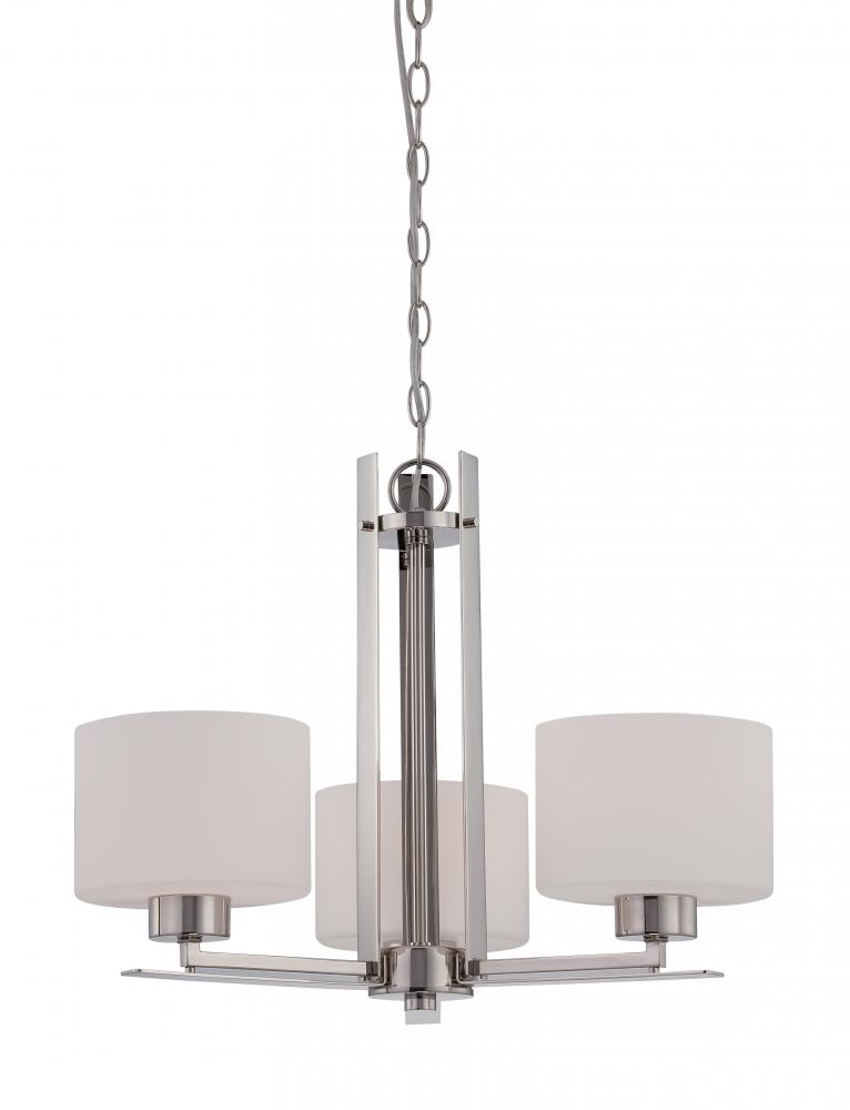 Parallel - 3 Light Chandelier with Etched Opal Glass - Polished Nickel Finish