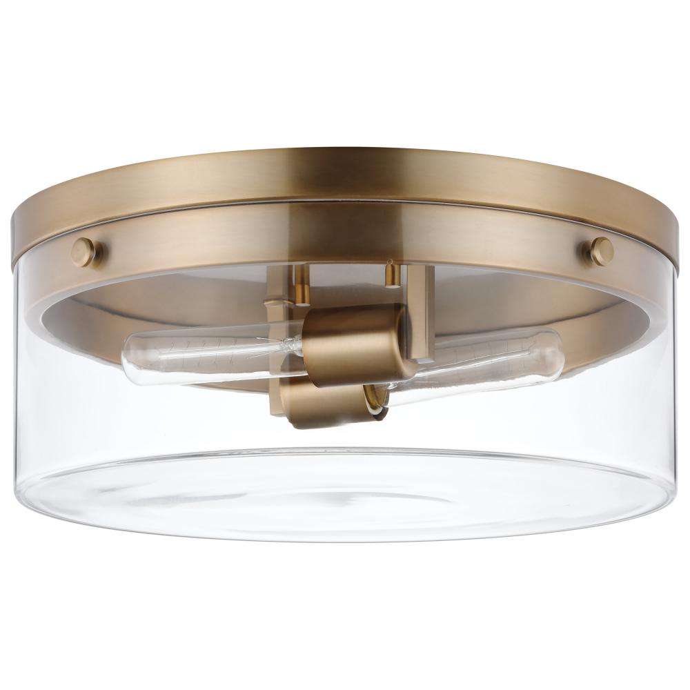 Intersection; Small Flush Mount Fixture; Burnished Brass with Clear Glass