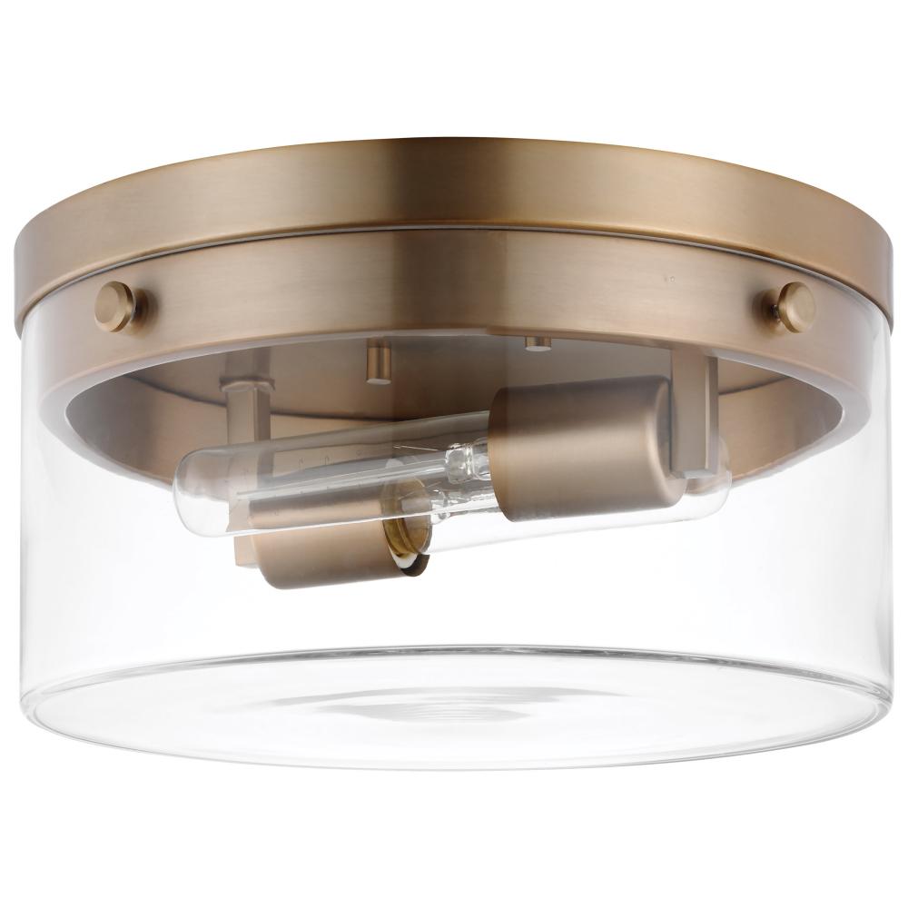 Intersection; Medium Flush Mount Fixture; Burnished Brass with Clear Glass