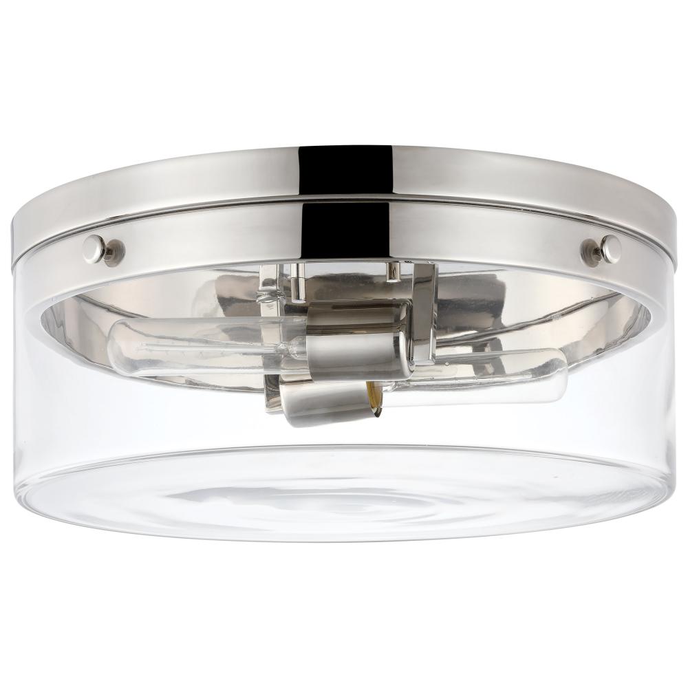 Intersection; Small Flush Mount Fixture; Polished Nickel with Clear Glass