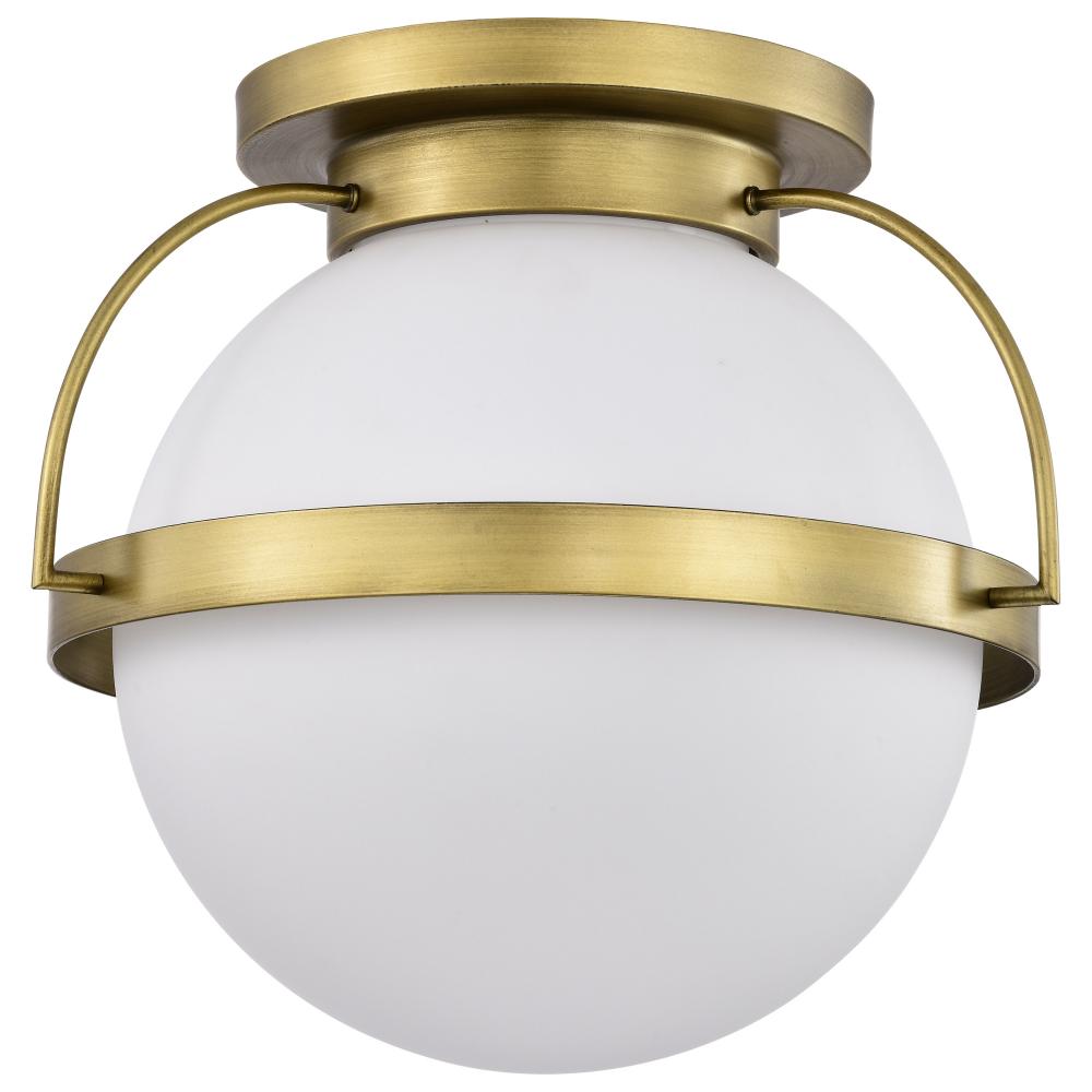 Lakeshore 1 Light Large Flush; Natural Brass Finish; White Opal Glass