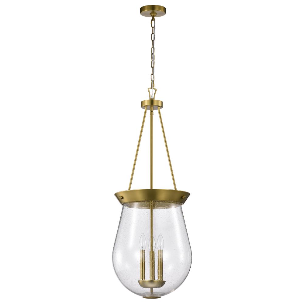 Boliver 3 Light Pendant; 14 Inches; Vintage Brass Finish; Clear Seeded Glass