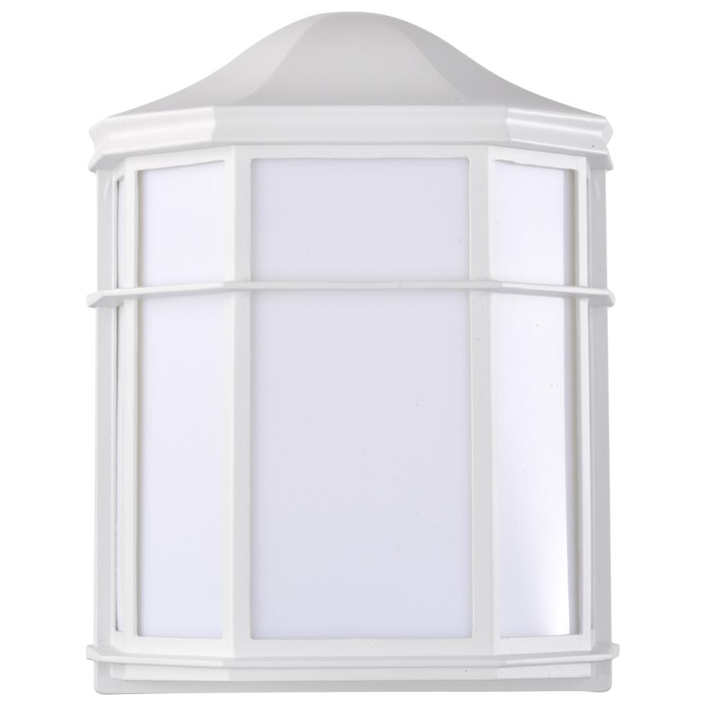 LED Cage Lantern Fixture; White Finish with White Linen Acrylic