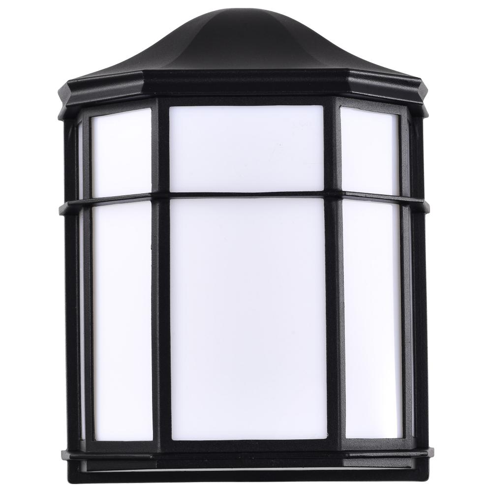 LED Cage Lantern Fixture; Black Finish with White Linen Acrylic