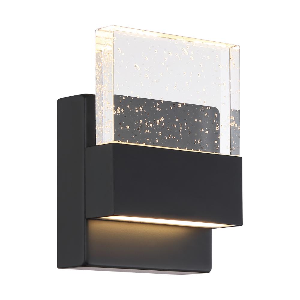 Ellusion - LED Small Wall Sconce - with Seeded Glass - Matte Black Finish