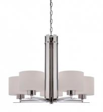 Nuvo 60/5205 - Parallel - 5 Light Chandelier with Etched Opal Glass - Polished Nickel Finish