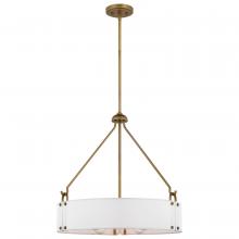  60/7691 - Halter; 4 Light Pendant; Medium Base; 60 Watt;Natural Brass Finish; White Fabric Shade