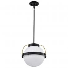 Nuvo 60/7775 - Lakeshore 1 Light Large Pendant; Matte Black & Natural Brass Finish; White Opal Glass