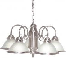  SF76/695 - 5 Light - Chandelier with Frosted Ribbed Glass - Brushed Nickel Finish