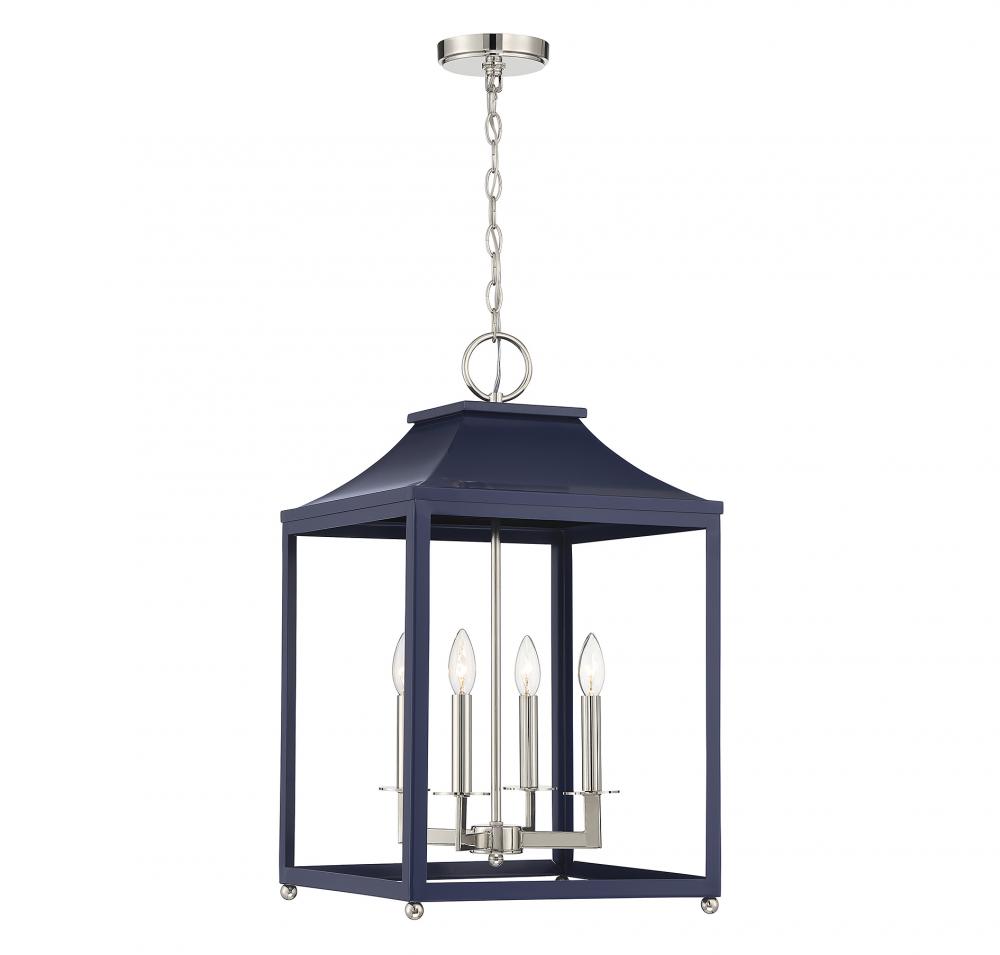 4-Light Pendant in Navy Blue with Polished Nickel