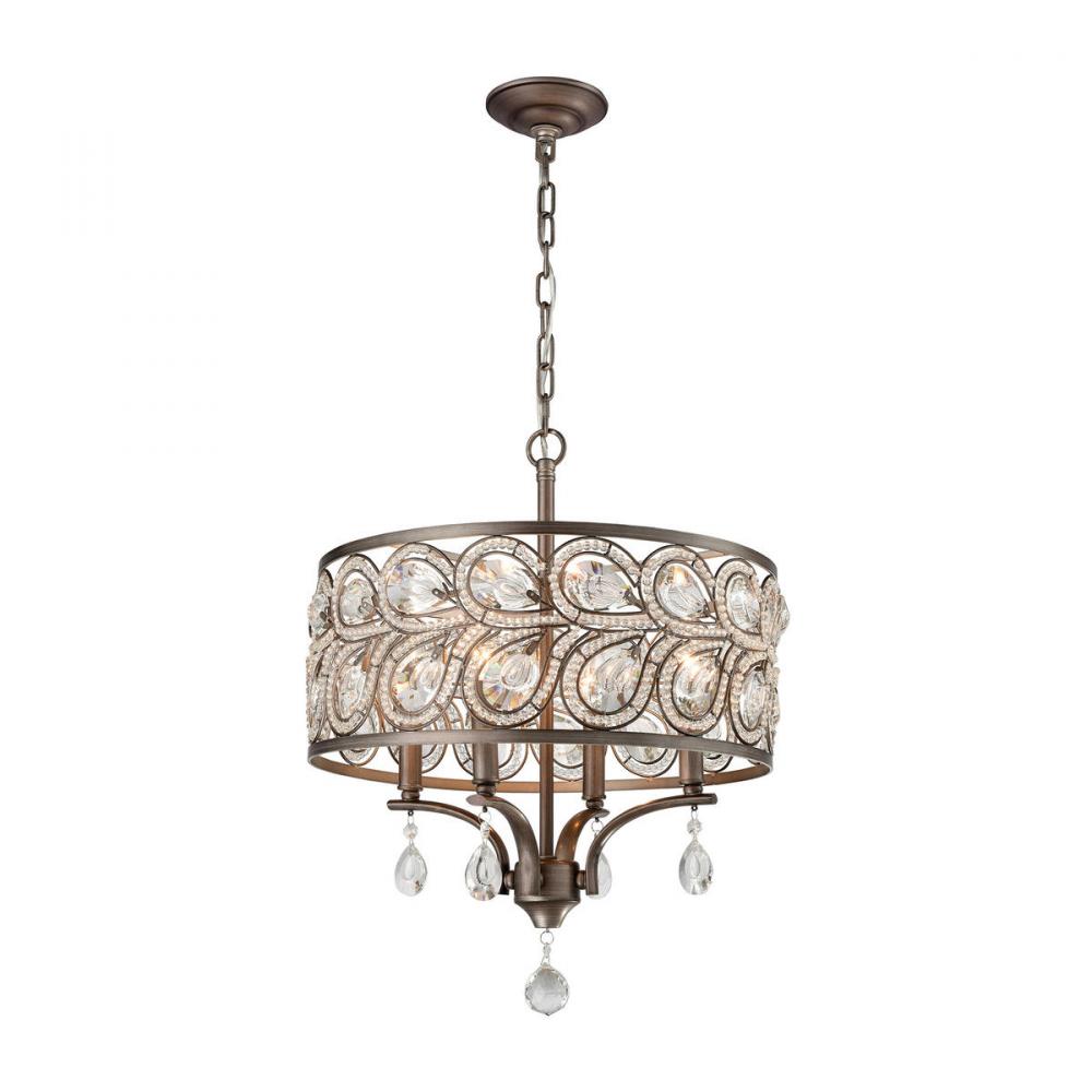 Evolve 4-Light Chandelier in Weathered Zinc with Clear Crystal