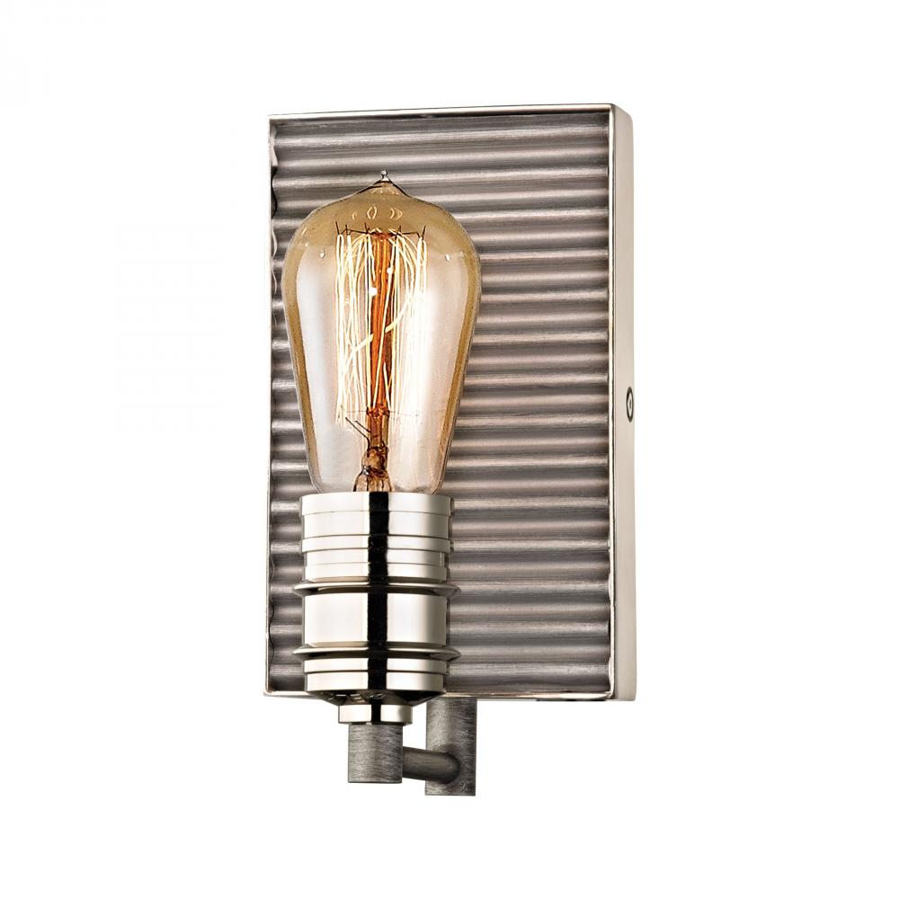 Corrugated Steel 1-Light Vanity Lamp in Polished Nickel and Weathered Zinc/Corrugated Steel
